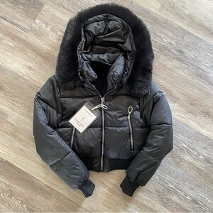 Women's Black Puffer Jacket with Faux Fur Hood